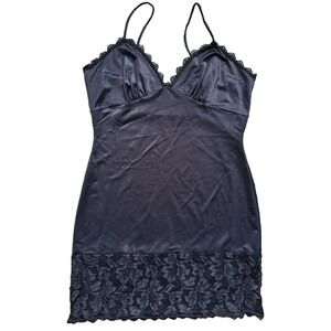 Vintage 80s 90s Frederick's of Hollywood Black Mini Slip Dress Lg USA Whimsigoth